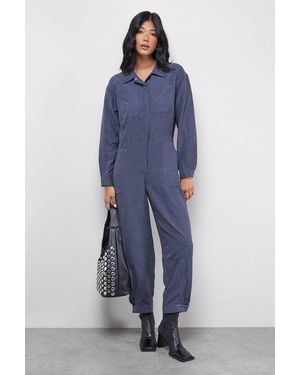 Warehouse Petite Peach Satin Utility Boilersuit Jumpsuit - Blue
