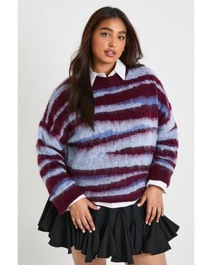 Boohoo Plus Brushed Knit Abstract Print Oversized Knitted Jumper - Rojo