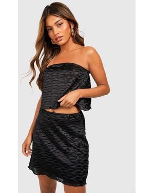 Boohoo Plisse Bandeau & Floaty Mini Skirt Set - Black
