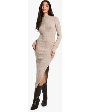 Boohoo Marl Knitted Midaxi Dress - Natural