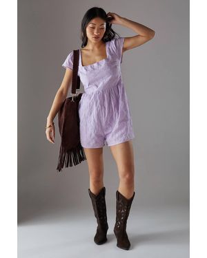 Warehouse Petite Floral Cotton Square Neck Babydoll Romper - Purple