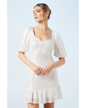 Oasis Sweetheart Puff Sleeve Sequin Bridal Mini Dress - White