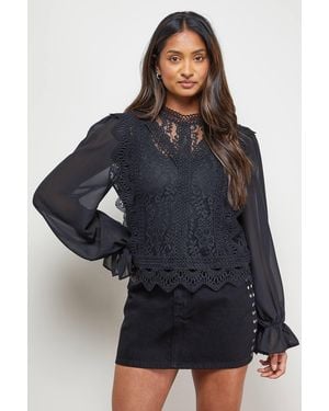 Oasis Sheer Lace Chiffon Sleeve Blouse - Blue