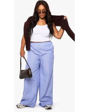 Boohoo Plus Stripe Wide Leg Trouser - Blue
