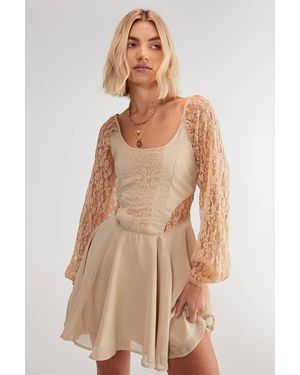 Nasty Gal Lace Insert Skater Mini Dress - Natural