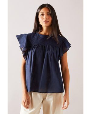 Wallis Broderie Frill Sleeve Top - Blue