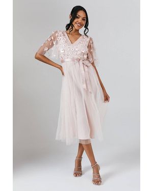 Coast Angel Sleeve Trailing Floral Embellished Bridesmaid Dress - Pink