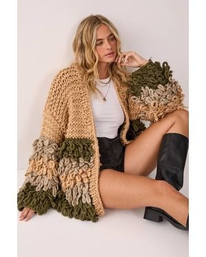 Nasty Gal Extreme Stripe Loopy Cardigan - Brown