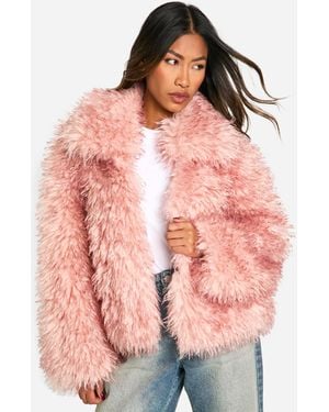 Boohoo Shaggy Faux Fur Coat - Pink