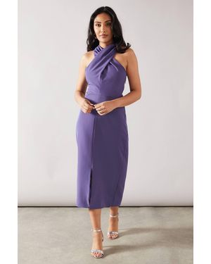 Wallis Petite Crepe Halter Neck Pencil Dress - Purple