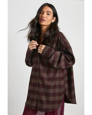 Boohoo Oversized Utility Check Shirt - Brown
