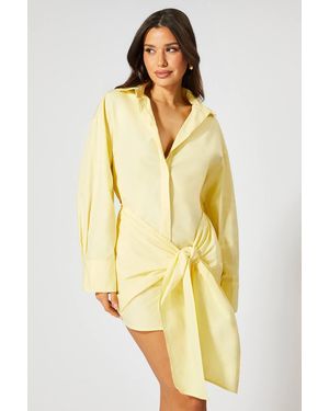 MissPap Poplin Tie Front Shirt Dress - Yellow
