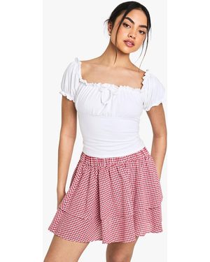 Boohoo Double Layer Gingham Mini Skirt - White