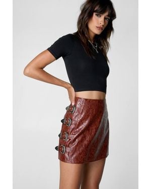 Nasty Gal Distressed Faux Leather Buckle Detail Skirt - Orange