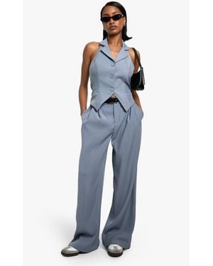 Boohoo Woven Tailored Pleated Wide Leg Pants - Blue