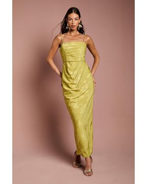 Coast Jacquard Satin Midaxi Dress With Wrap Skirt - Green