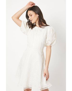 Oasis Ladder Trim Embroidered Mini Dress - White