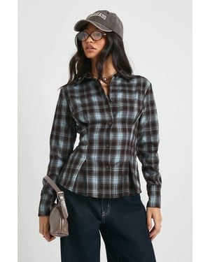 Boohoo Cinched Fit Flannel Shirt - Gray