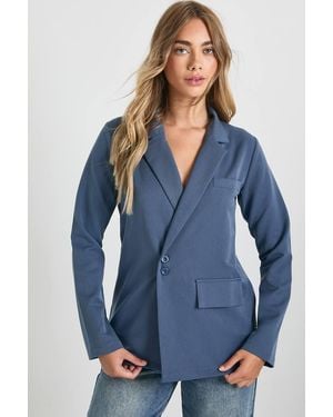 Boohoo Tailored Wrap Over Blazer - Blue
