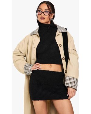 Boohoo High Neck Oversized Crop Knitted Sweater And Micro Mini Skirt Set - Blue