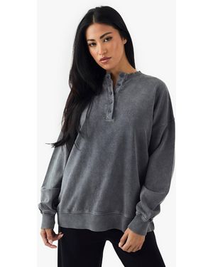 DSGN Studio Button Detail Oversized Washed Sweatshirt - Gray