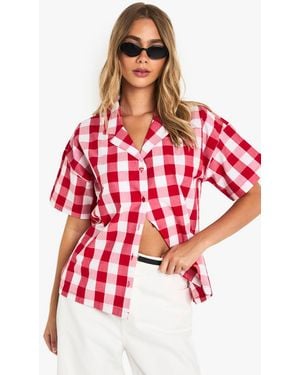Boohoo Gingham Resort Shirt - Red