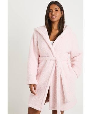 Boohoo Pom Pom Fleece Hooded Short Bathrobe/Robe - Pink
