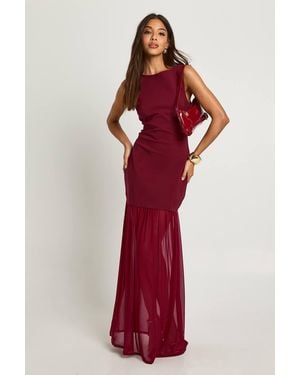 Boohoo Sheer Hem Sleeveless Maxi Dress - Red