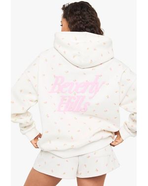 Boohoo Ditsy Floral Beverly Hills Puff Print Short Tracksuit - White
