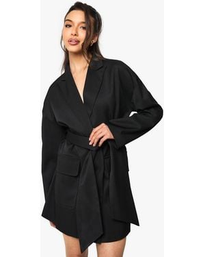 Boohoo Tailored Oversized Wrap Blazer Dress - Black