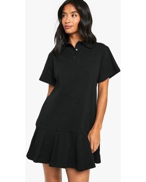 Boohoo Petite Cotton Pleated Hem T-Shirt Mini Dress - Black
