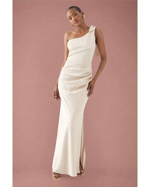 MissPap Asymmetric Shoulder Bow Detail Bridesmaid Dress - Natural