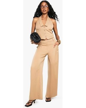 Boohoo Tailored Wide Leg Pleat Detail Trouser - Natural