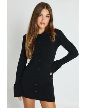Boohoo Knitted Button Through Mini Dress - Negro