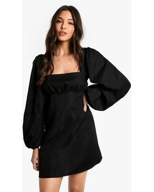Boohoo Long Puff Sleeve Mini Dress - Black