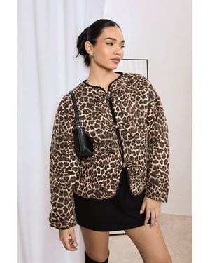 Boohoo Tie Detail Padded Jacket - Brown