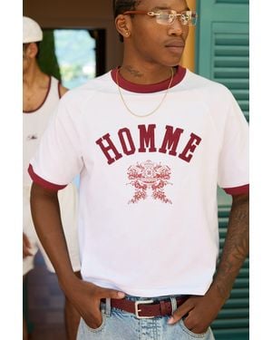 BoohooMAN Boxy Fit Homme Embroidered Raglan Ringer Waffle T-Shirt - Pink