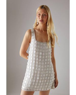 Warehouse Hen Premium Hand Embellished Sequin Mini Dress - White