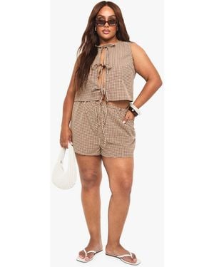 Boohoo Plus Tie Front Short - Brown