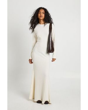 Boohoo Wide Rib Fit And Flare Maxi Dress - Natural