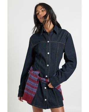 Boohoo Tall Long Sleeve Cinched Waist Denim Dress - Blue