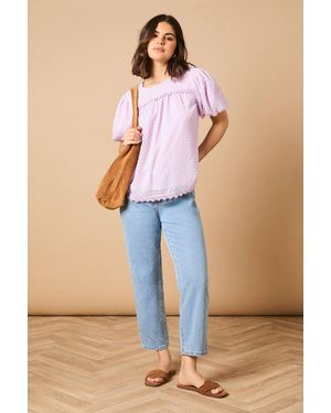 Oasis Lace Trim Puff Sleeve Blouse - Blue