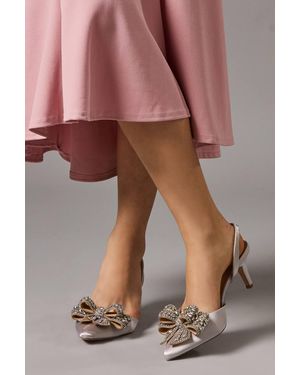 Coast Sylvie Jeweled Bow Satin Slingback Court Shoes - Black