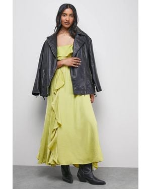 Warehouse Satin Strappy Ruffle Midi Dress - Yellow
