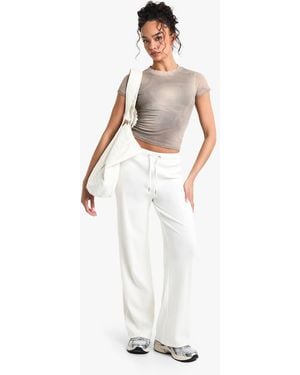 Boohoo Ribbed Wide Leg Trouser - White