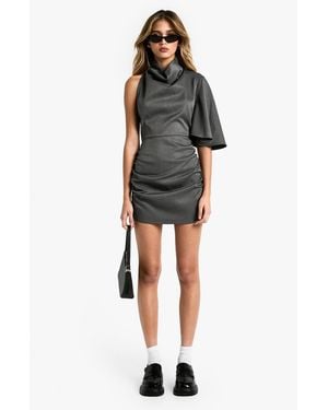 Boohoo High Cowl Asymmetric Mini Dress - Gray