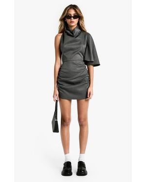 Boohoo High Cowl Asymmetric Mini Dress - Gray