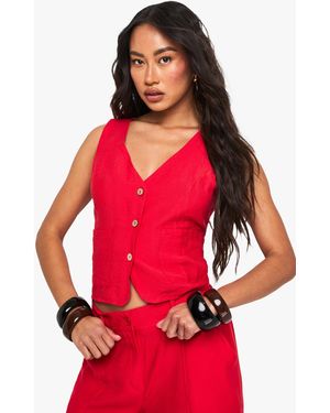 Boohoo Woven Crinkle Waistcoat - Red