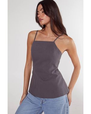 Nasty Gal Tailored Cotton Twill Backless Longline Top - Purple