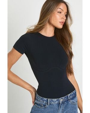 Boohoo Seamless Crew Neck Short Sleeve Bodysuit - Black